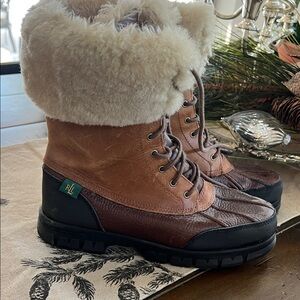 Ralph Lauren Tan and Cream Fur-Lined Boots